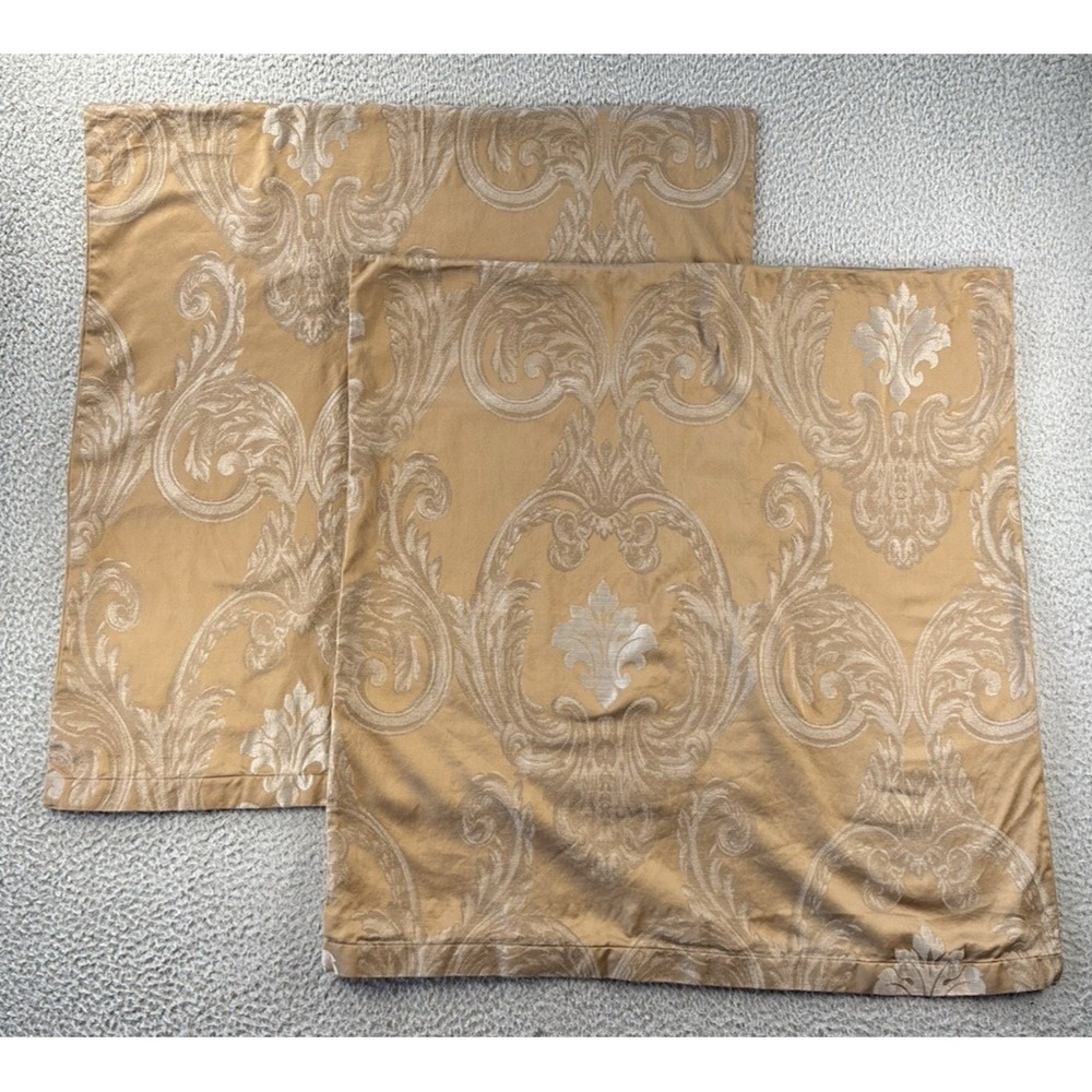 Between The Sheets‎ Olivia Oliver Euro Shams (2) Gold Damask Cotton Italy Luxury